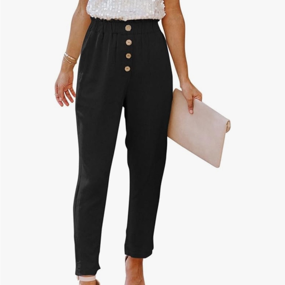 Black High Rise Elastic Waste Pants